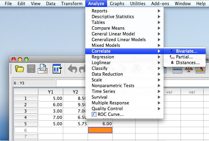 menu for correlation