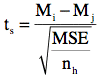 M sub i minud M sub j over squre root of MSW over n sub h